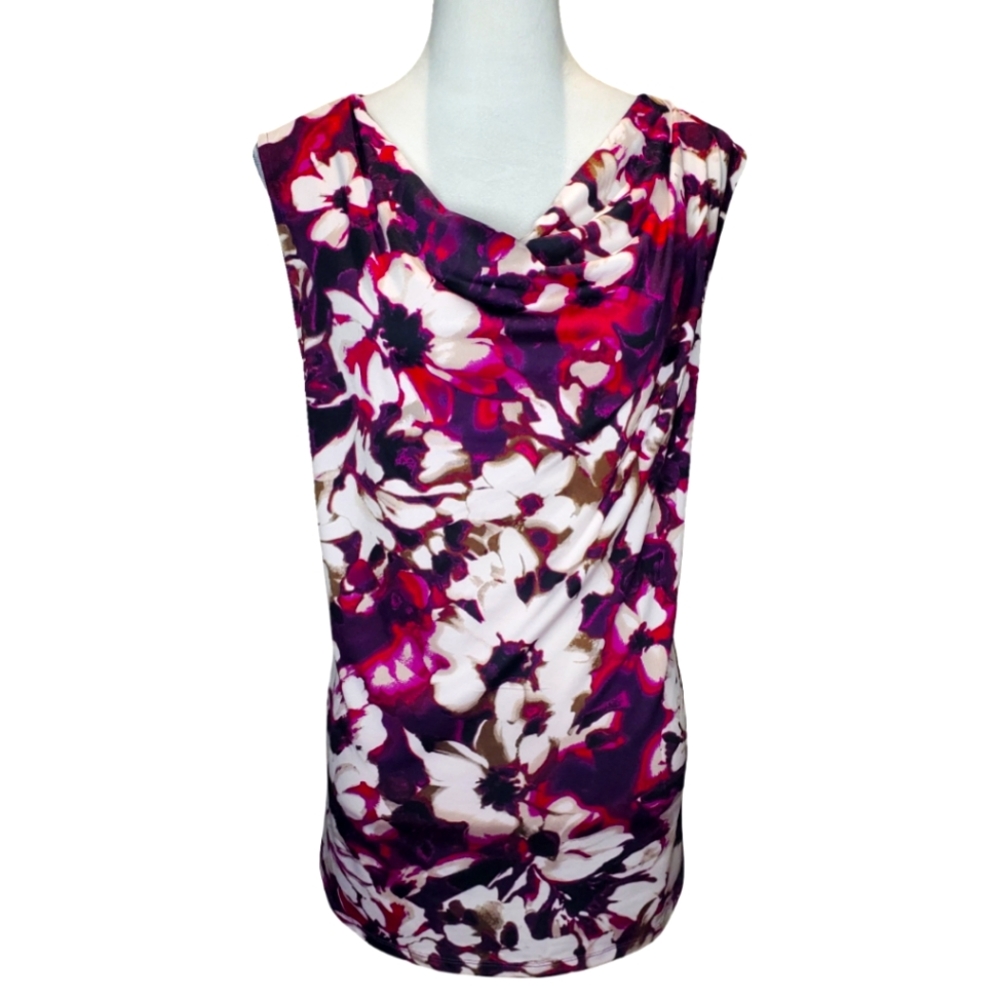 🦋Faded Glory Draped Neckline Sleeveless Flower Print Top